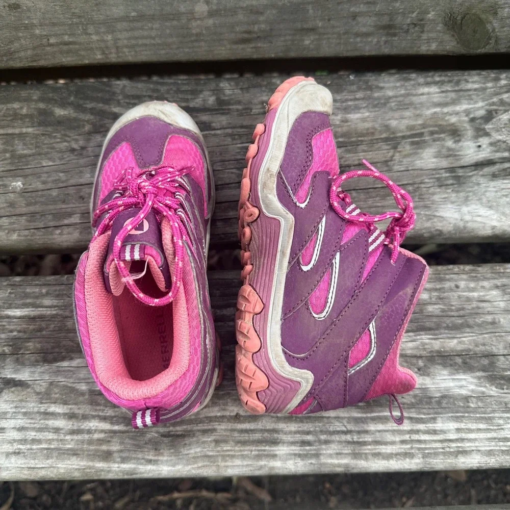 Merrell Chameleon 7 Access Mid Kids Purple Pink Waterproof Hiking Boots Size 12